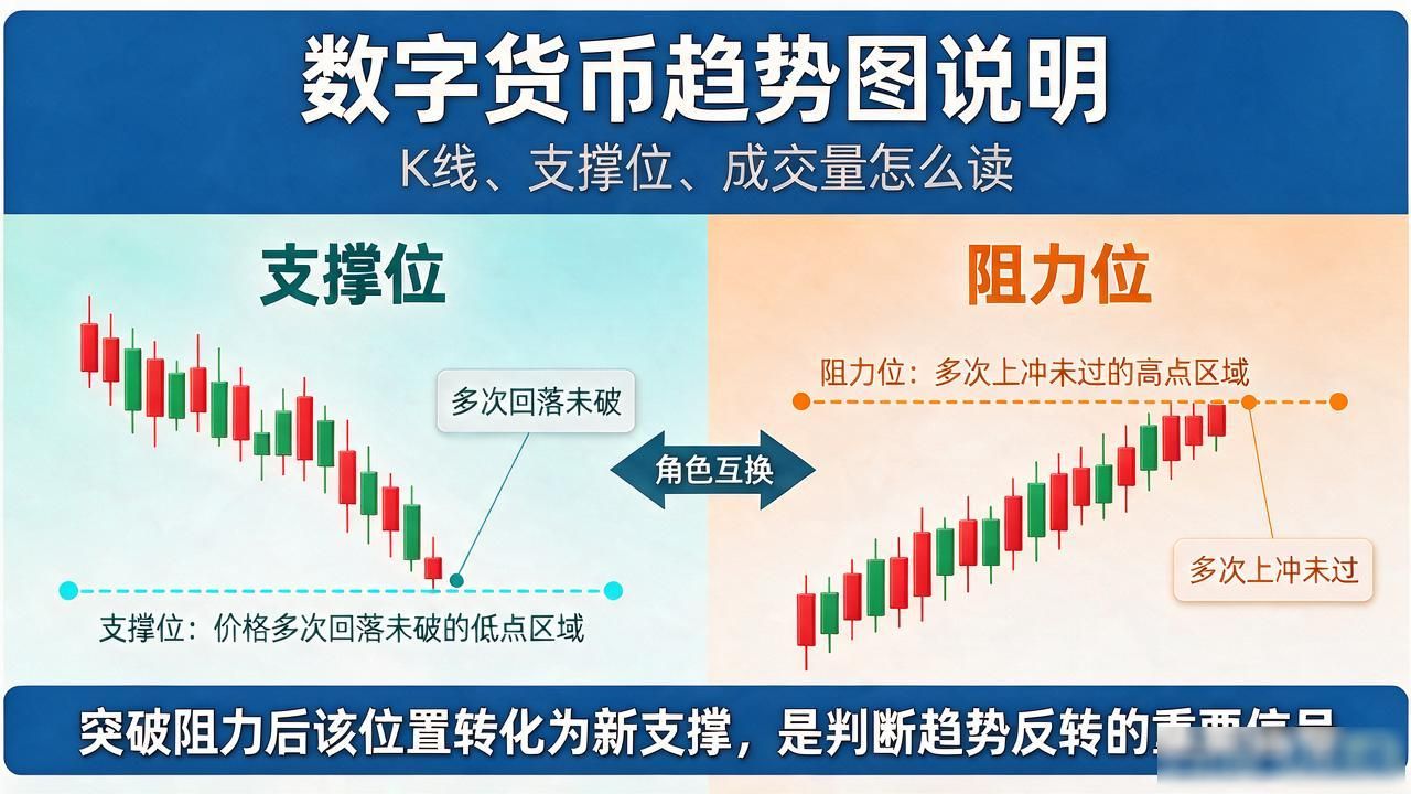 数字货币趋势图K线图支撑阻力位成交量_数字货币趋势图K线均线成交量支撑位_数字货币趋势图说明